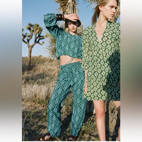 Zara Printed Cotton Crop Top and Pant set XS Barely Worn - Picture 1 of 5